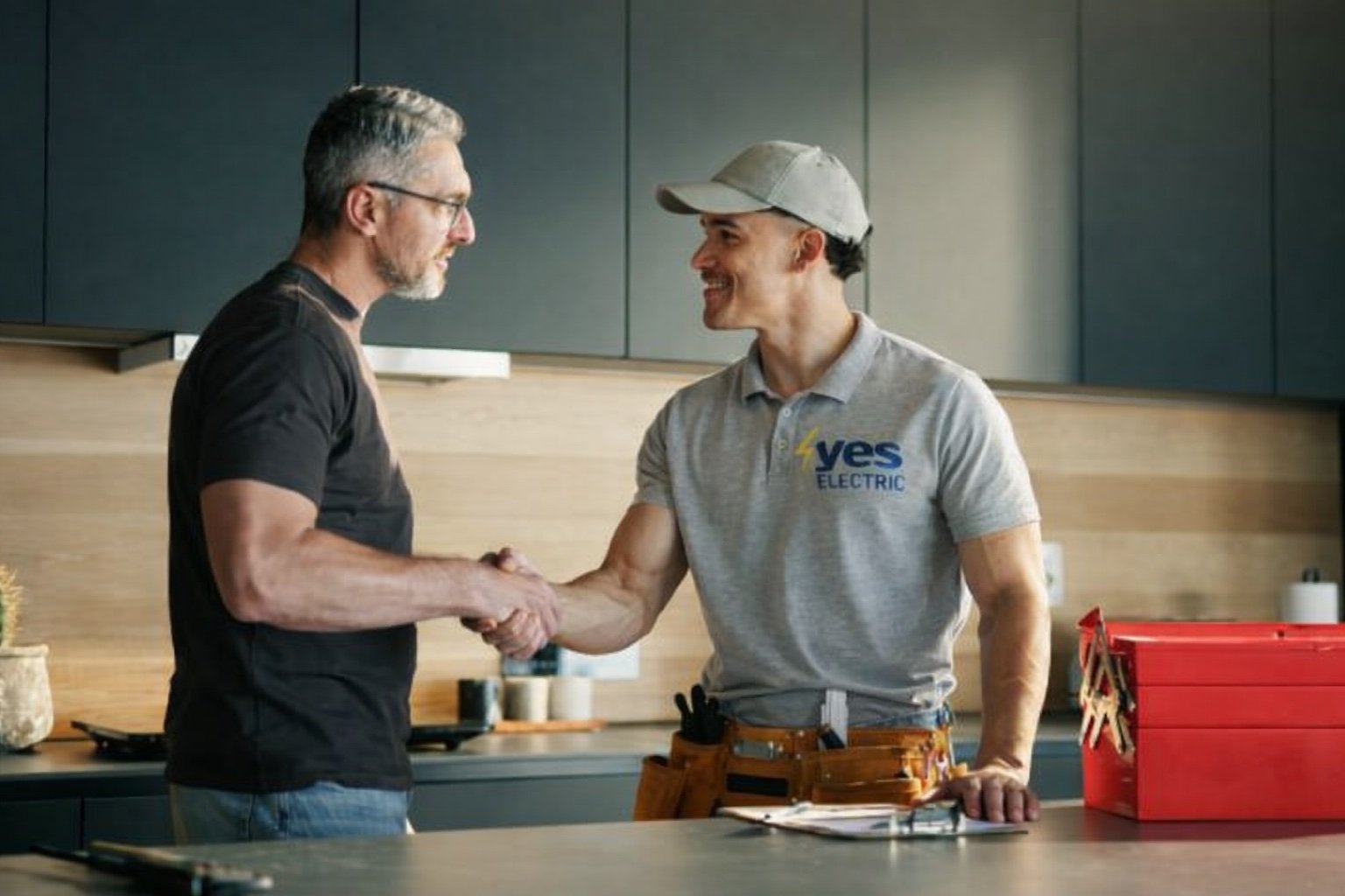 Yes Electric technician greeting customer
