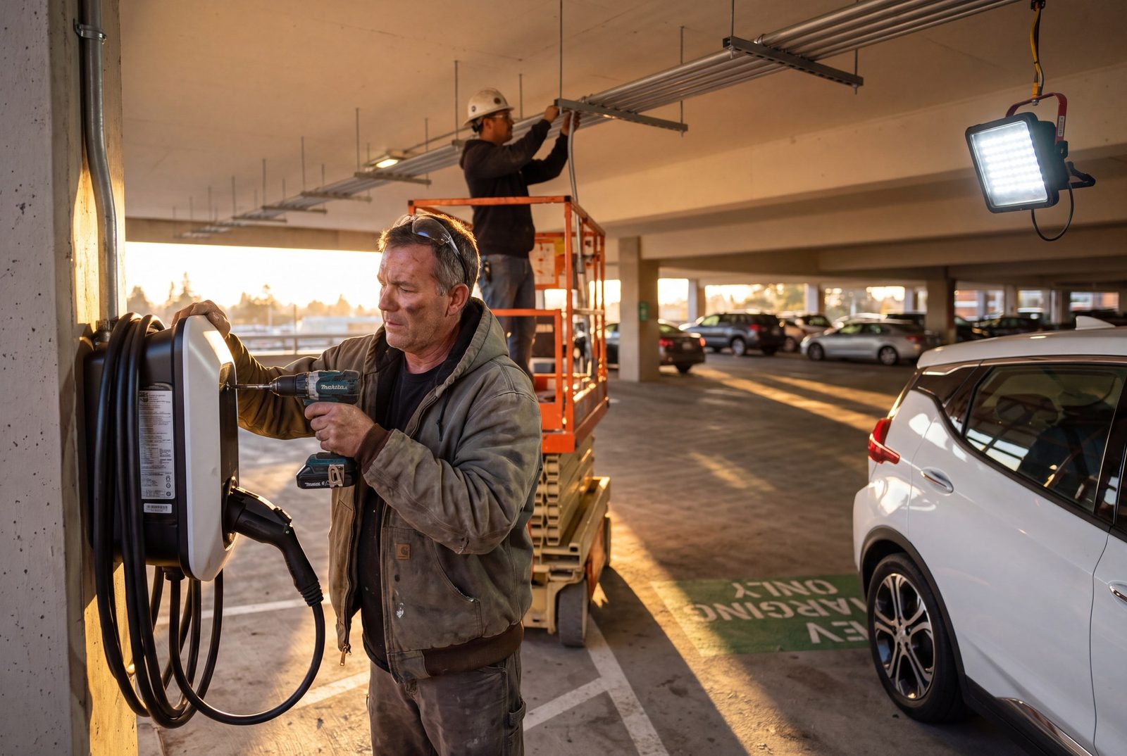 EV charging station installation in an apartment parking deck